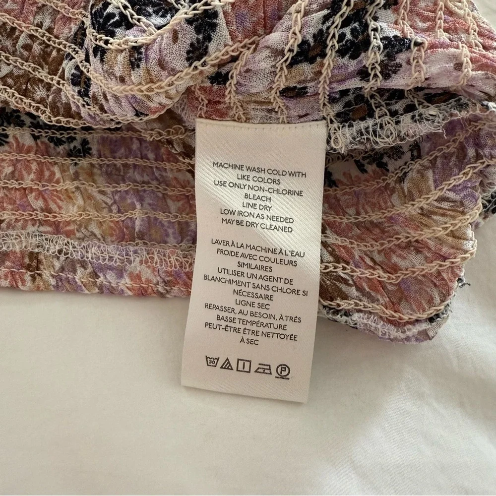 Free People Floral Smocked Puff Sleeve Top NWT
